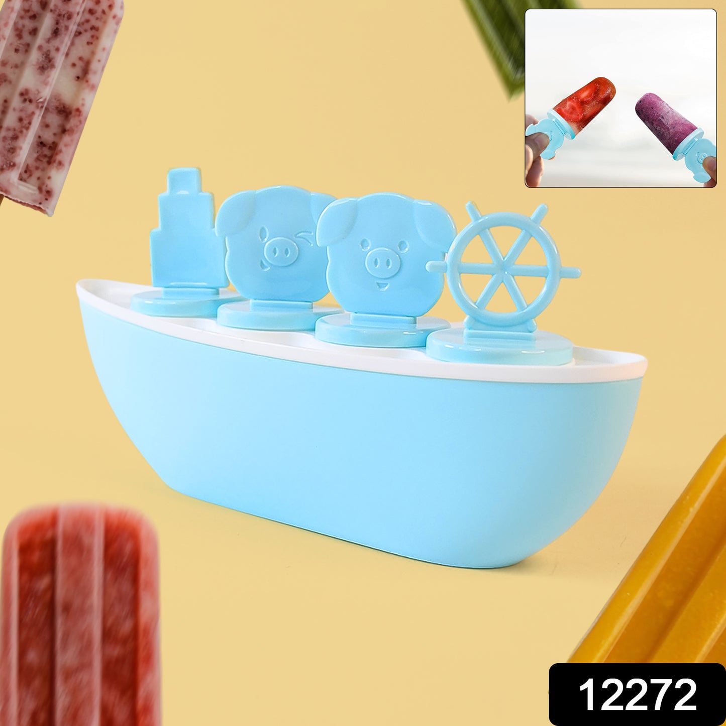 Wukusy boat-shaped ice cream mold featuring a cute piggy design, perfect for fun homemade frozen treats.