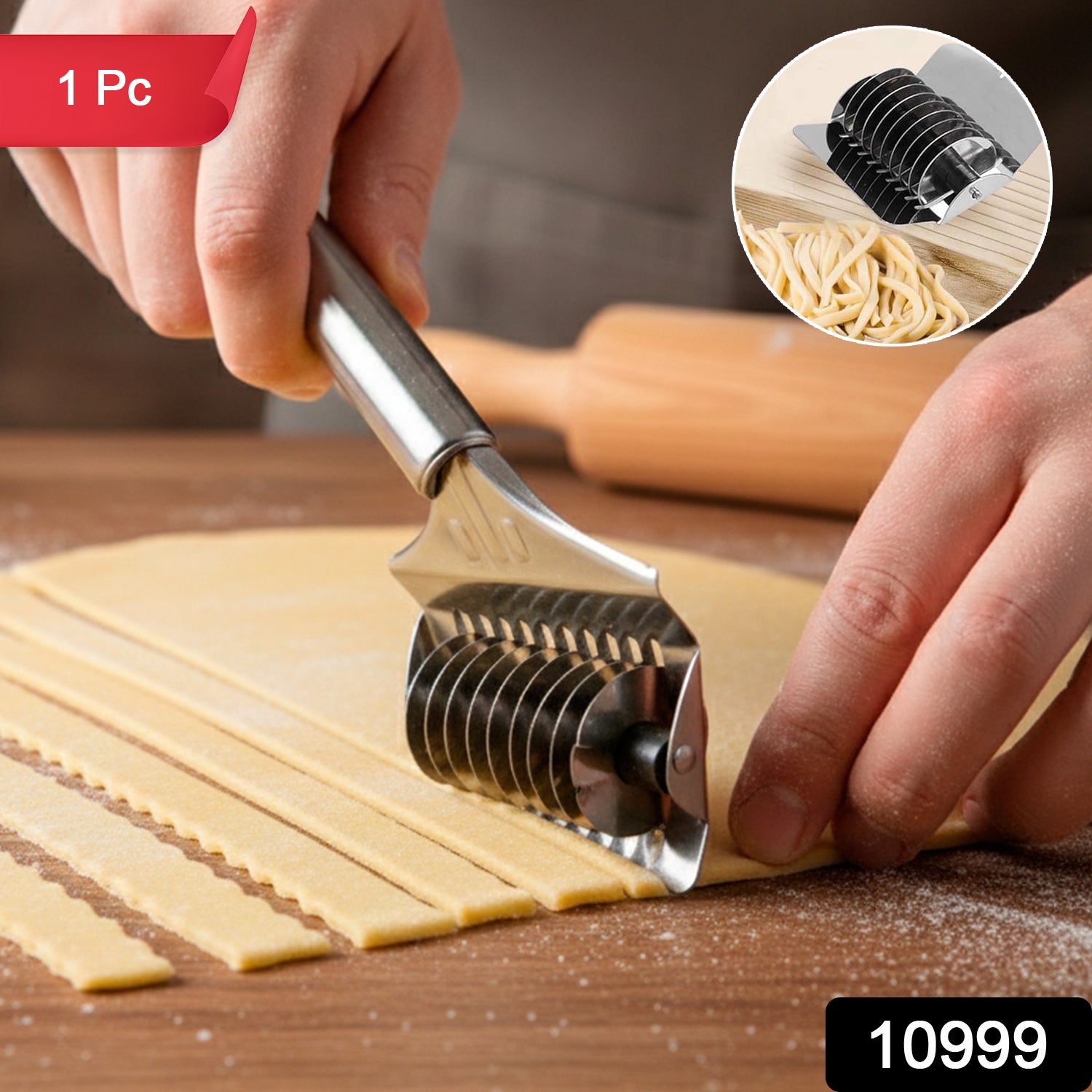 Wukusy manual multi-blade dough cutter roller with five stainless steel blades for precise dough slicing.