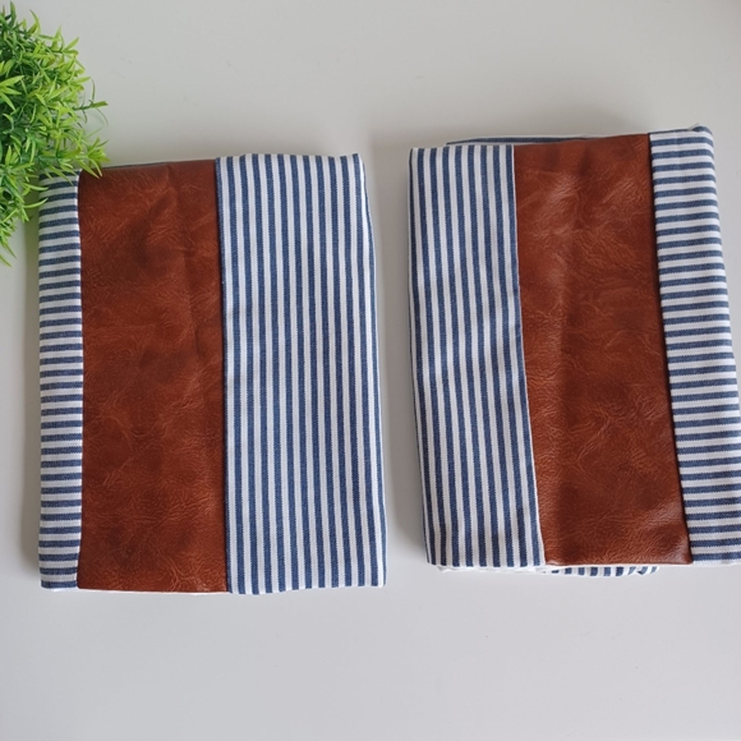 Pair of Wukusy leather and cotton pillow covers, 20x20 inch cushion covers for home decor, set of 2, stylish and soft.
