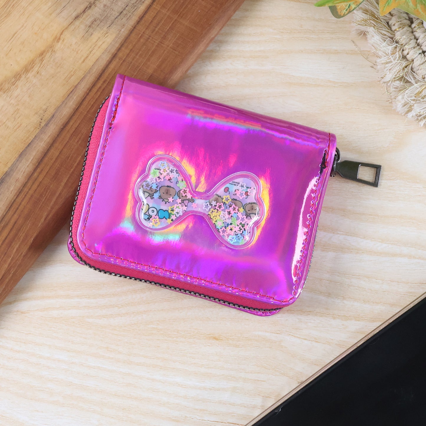 Colorful Wukusy kids' travel wallet with multiple compartments and playful design, perfect for young travelers.