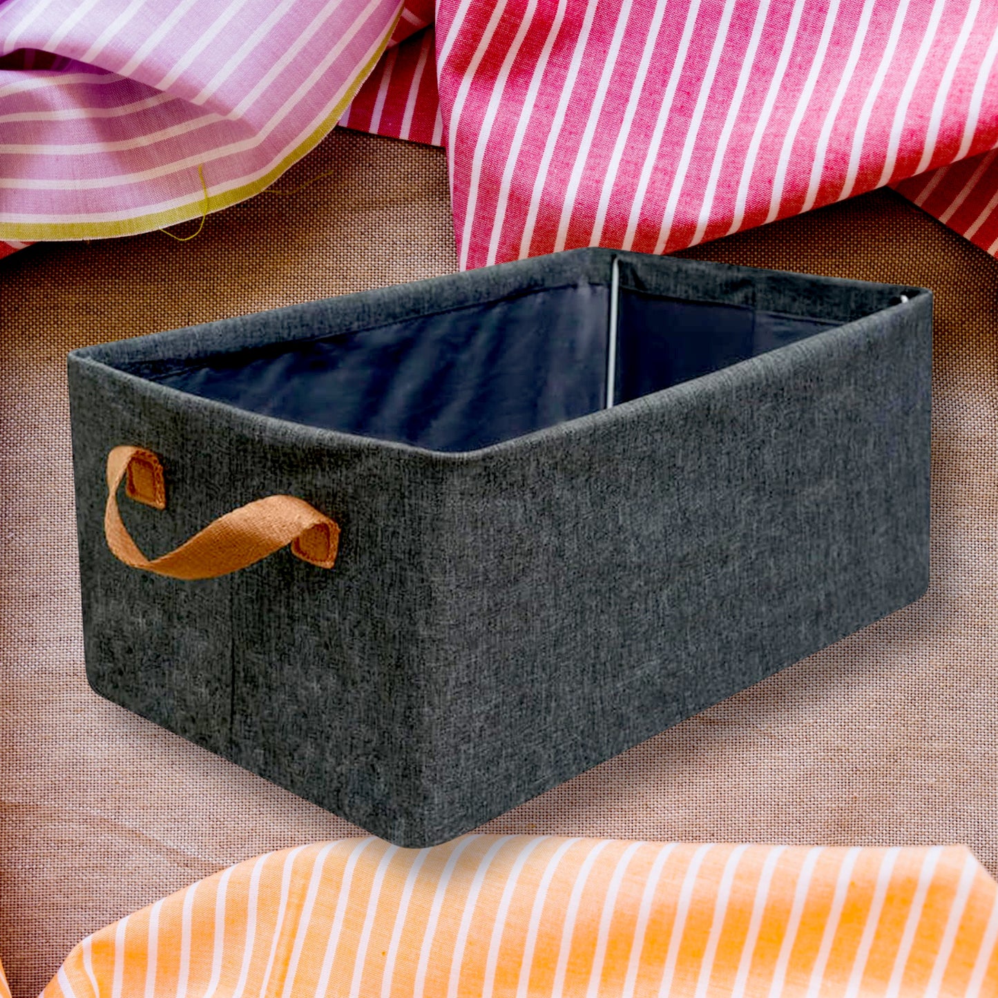 Wukusy foldable storage box with lid and handles, cotton and linen, ideal for nursery, closet, bedroom, or home organization.