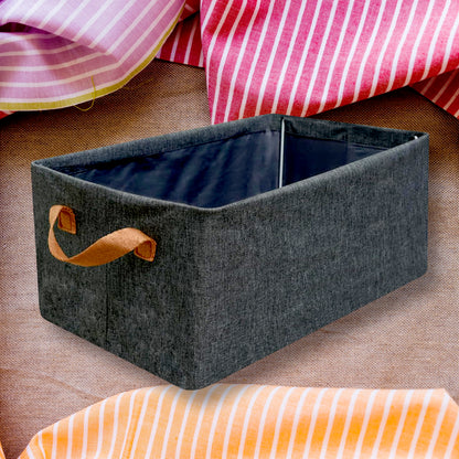 Wukusy foldable storage box with lid and handles, cotton and linen, ideal for nursery, closet, bedroom, or home organization.