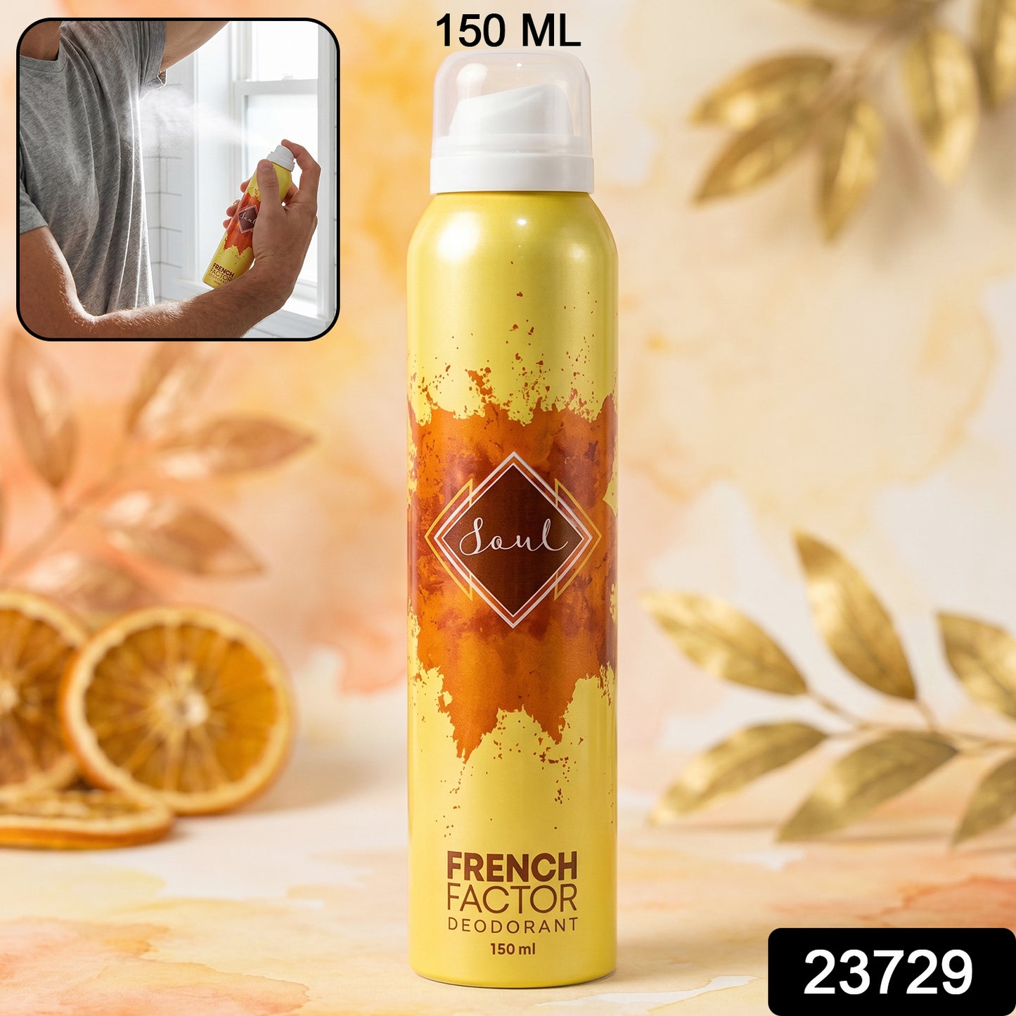 Wukusy French Factor Soul deodorant body spray in 150ml bottle, showcasing sleek packaging and spray nozzle.
