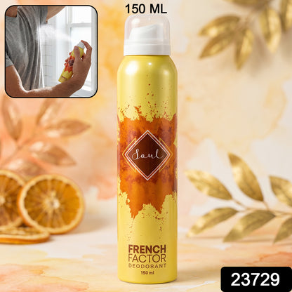 Wukusy French Factor Soul deodorant body spray in 150ml bottle, showcasing sleek packaging and spray nozzle.