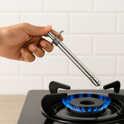 Wukusy Supermom Moms stainless steel gas lighter with German piezo ignition, suitable for kitchen and home use.
