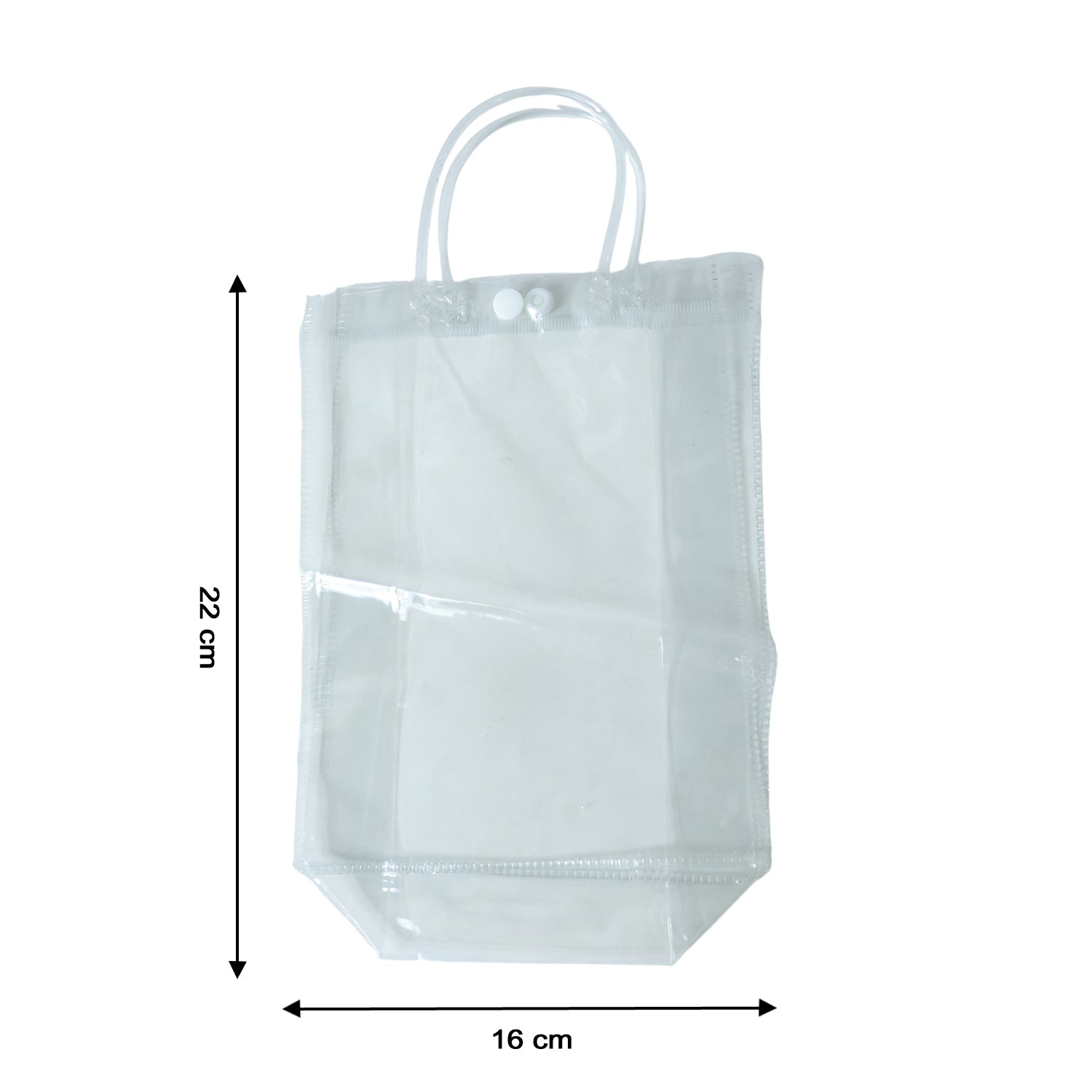 Clear PVC carry bag from Wukusy, 22x16 cm, showing transparent material and sturdy handles for convenient storage and transport.