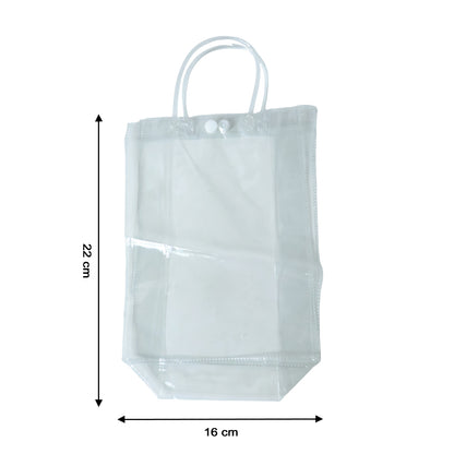 Clear PVC carry bag from Wukusy, 22x16 cm, showing transparent material and sturdy handles for convenient storage and transport.
