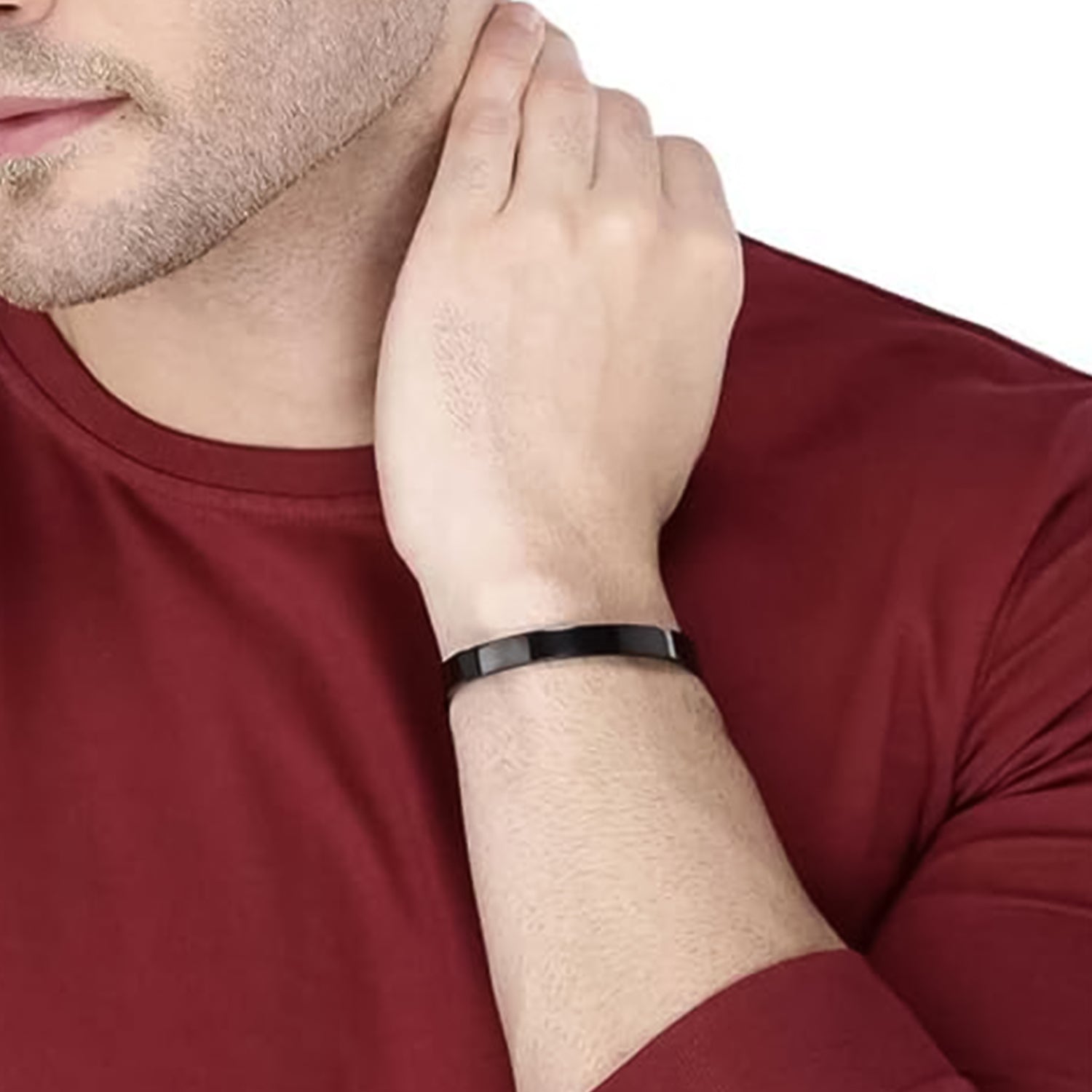 Black-plated stainless steel kada bracelet from Wukusy, showcasing a sleek and stylish fashion accessory with intricate design details.