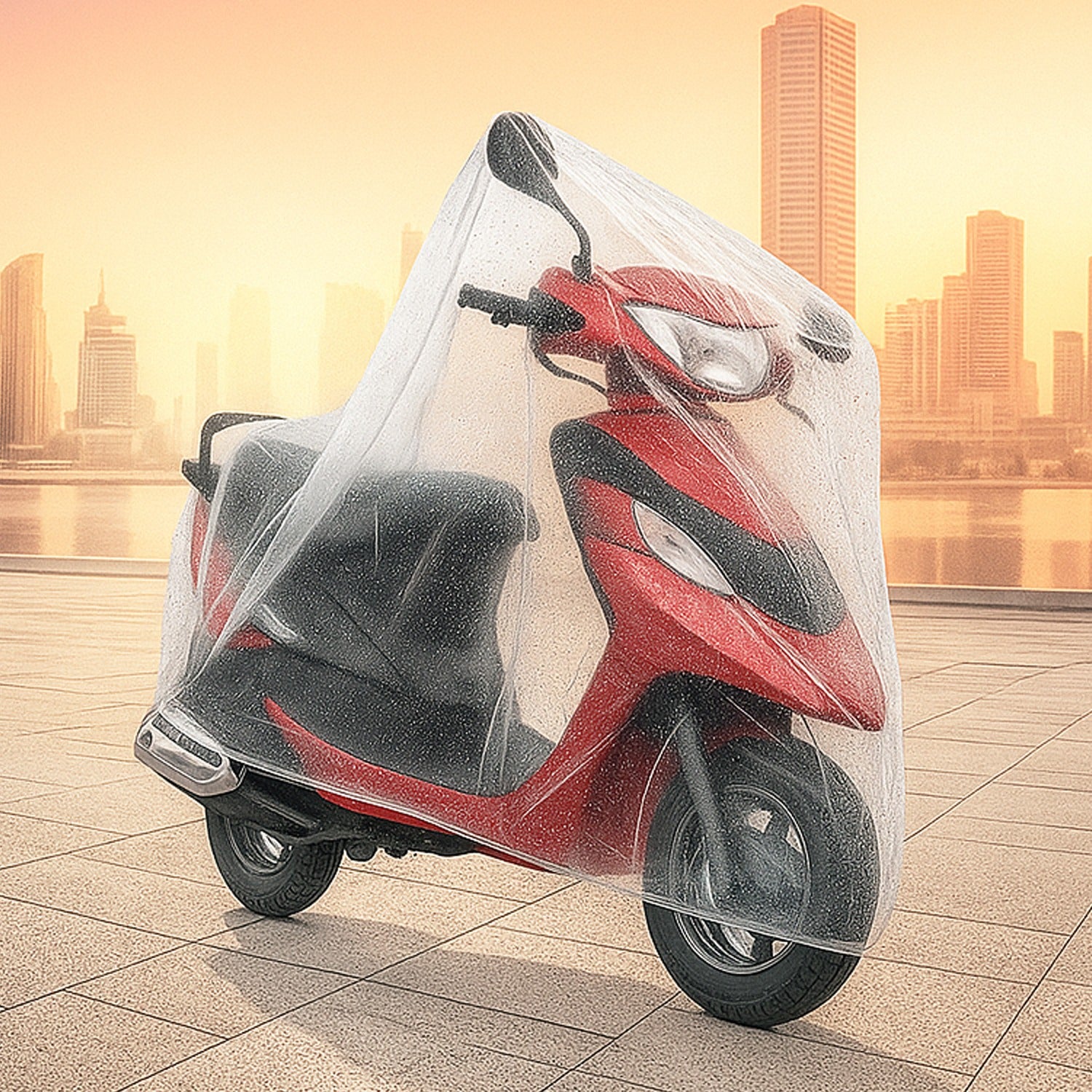 Small disposable plastic Activa cover by Wukusy, automotive accessory, shown in clear plastic with a compact design.