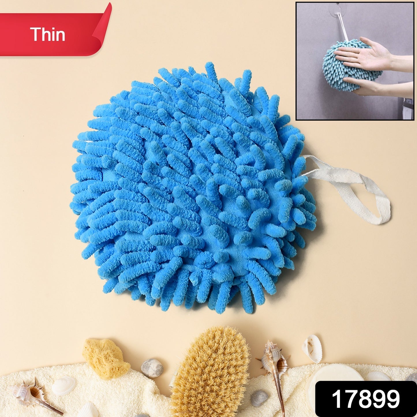 Wukusy microfiber plush chenille hand towel with loop for hanging, soft absorbent kitchen and bathroom hand drying, machine washable