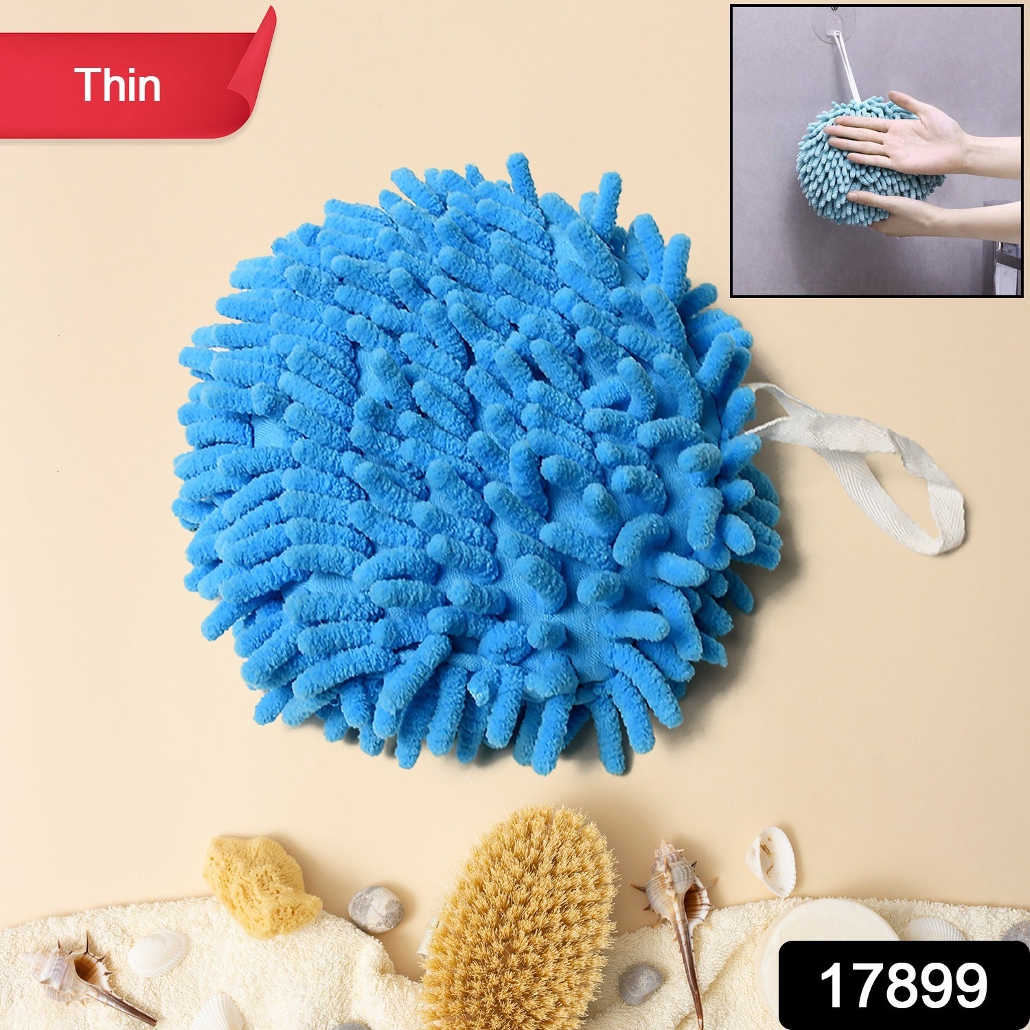 Wukusy microfiber plush chenille hand towel with loop for hanging, soft absorbent kitchen and bathroom hand drying, machine washable