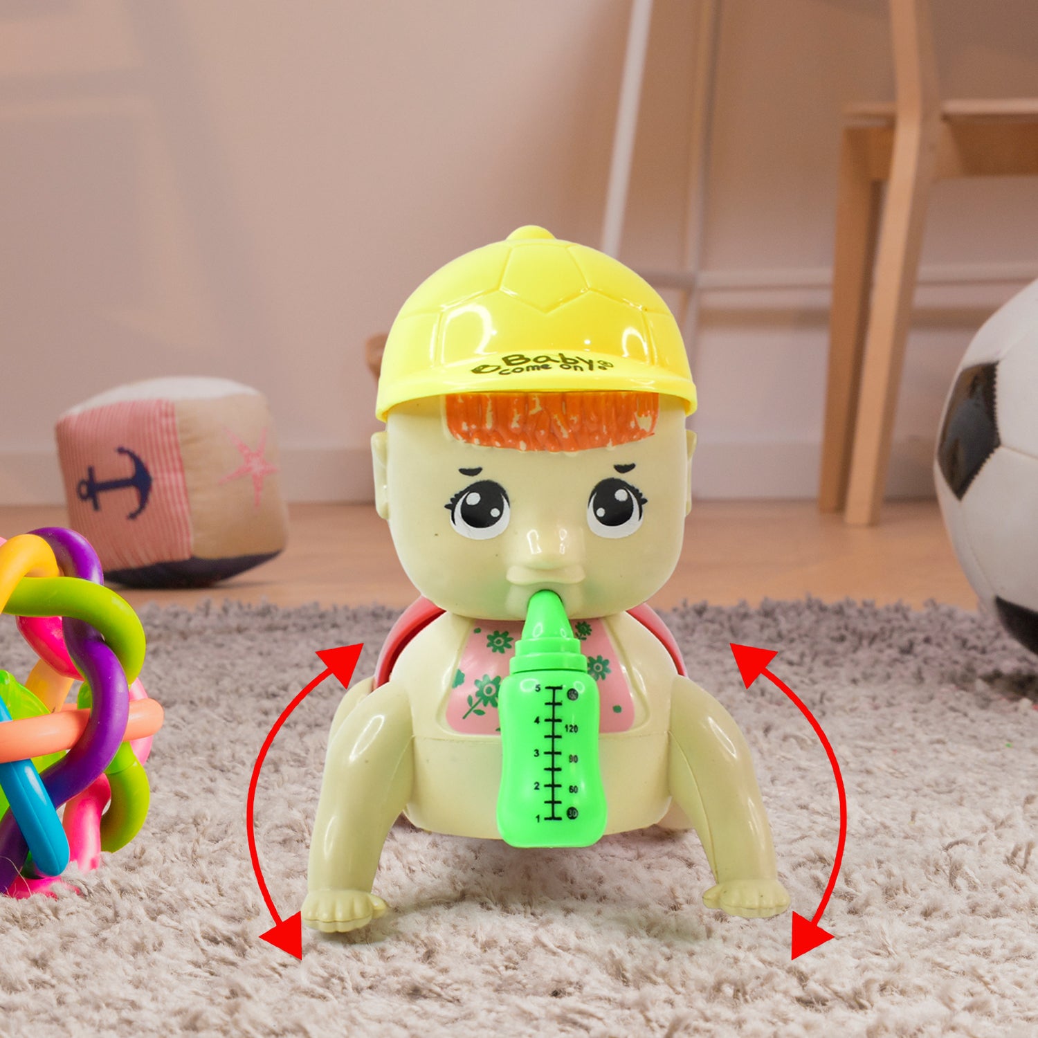 Wukusy battery-operated crawling baby toy with colorful design and music, designed to entertain and stimulate infants.