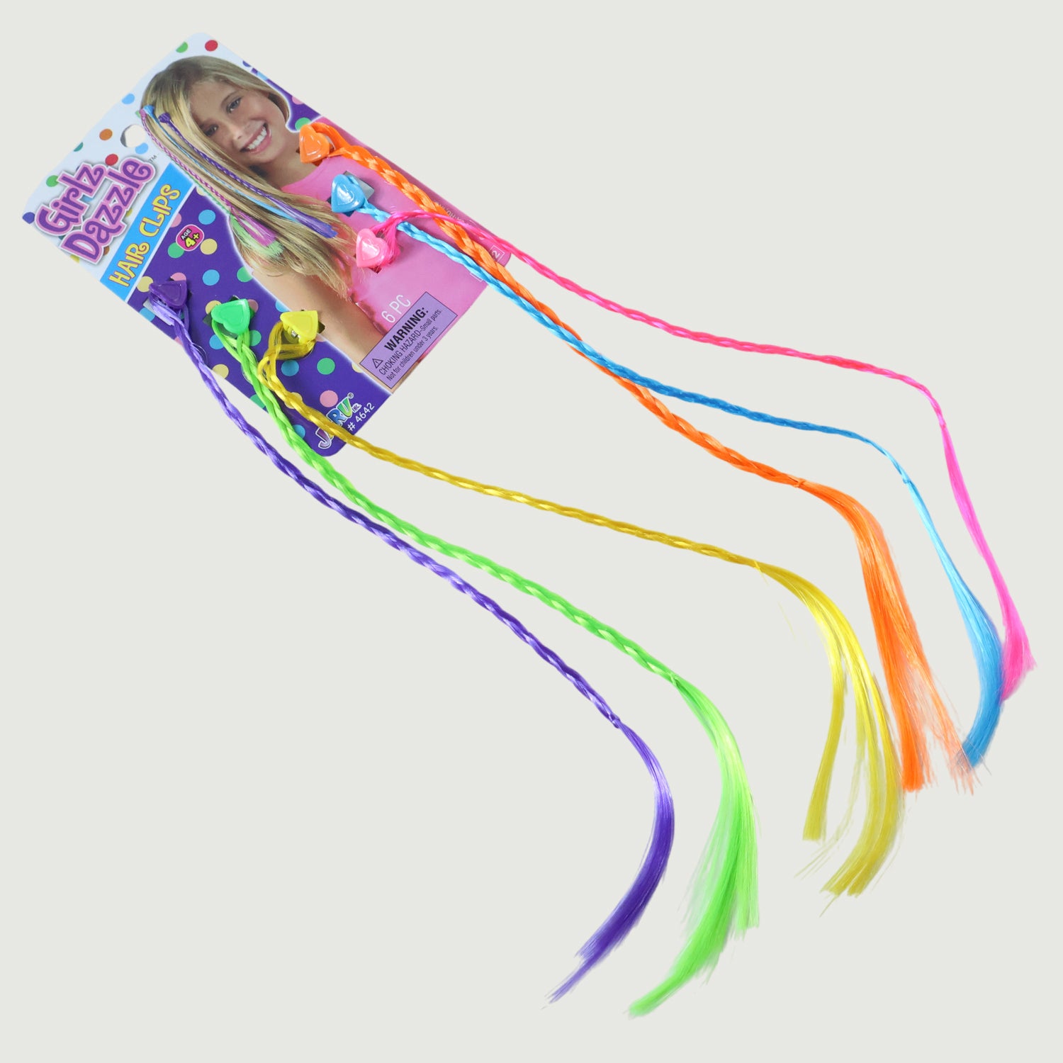 Colorful braided hair extension streaks for girls and kids, featuring six vibrant strands from Wukusy.