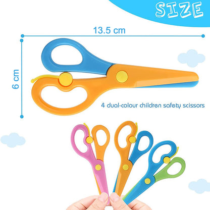 Child-safe plastic safety scissors by Wukusy with rounded tips and colorful handles, designed for kids' craft and cutting activities.