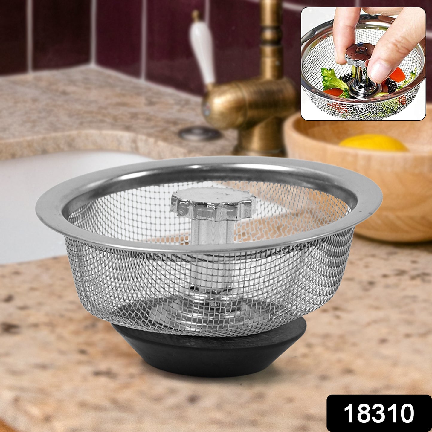 Wukusy stainless steel sink strainer basket for kitchen sink, designed to trap debris and prevent clogs in the drain.