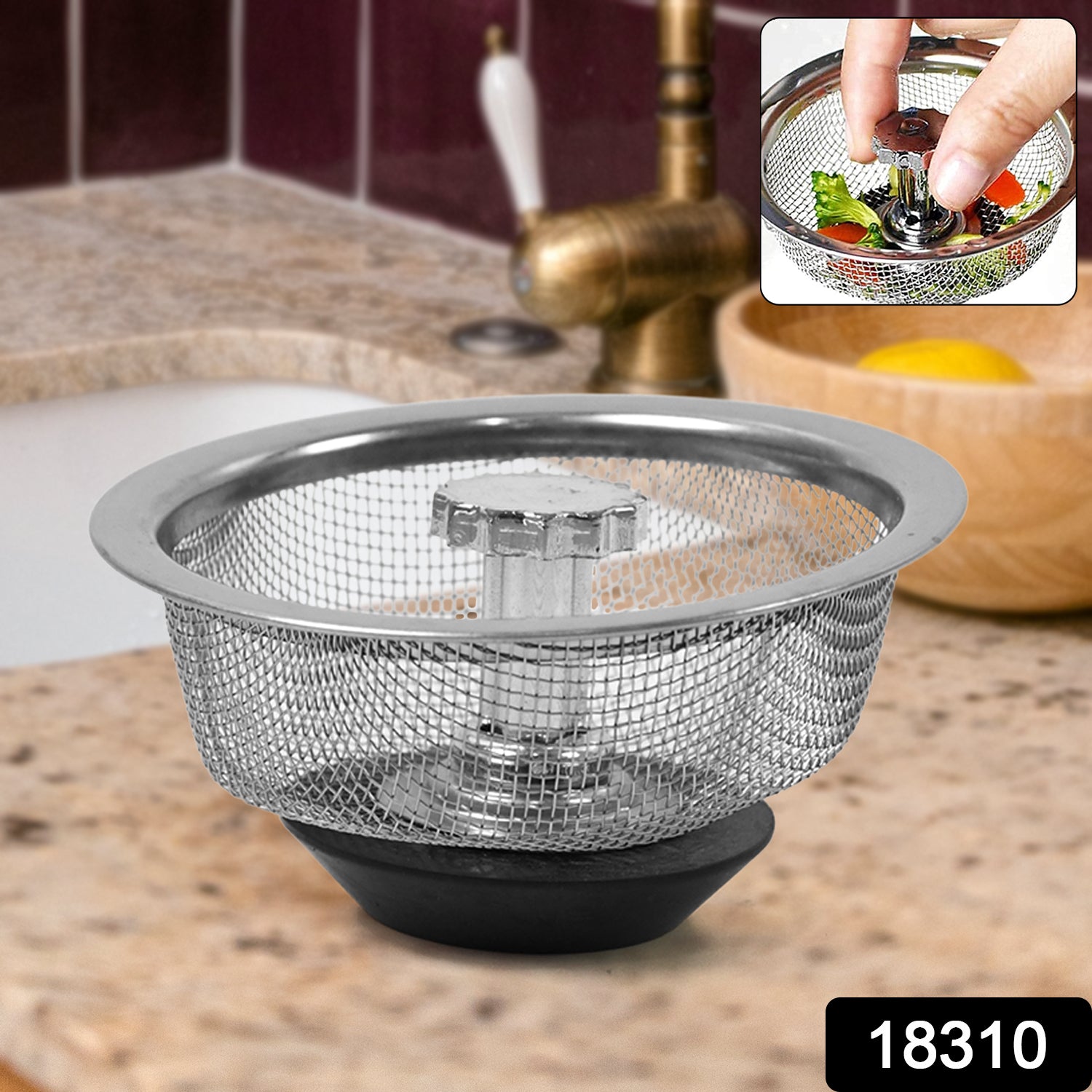 Wukusy stainless steel sink strainer basket for kitchen sink, designed to trap debris and prevent clogs in the drain.
