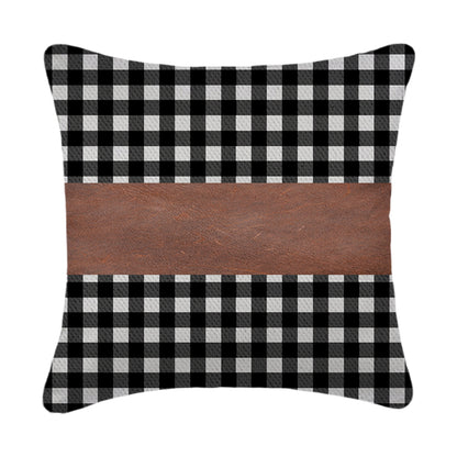 Pair of Wukusy leather and cotton pillow covers, 17x17 inch cushion covers, soft and stylish for home decor, 2-piece set.