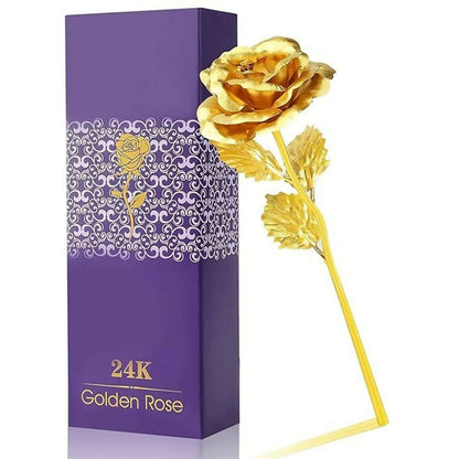 Golden artificial rose with gold plating from Wukusy, displayed in a premium box, ideal for luxury decorative purposes.