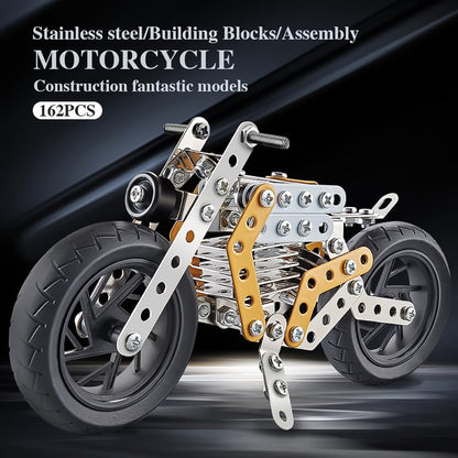 Wukusy metal DIY bike building blocks for kids, 162-piece bike tool set with various metal parts and tools for assembling a toy bike
