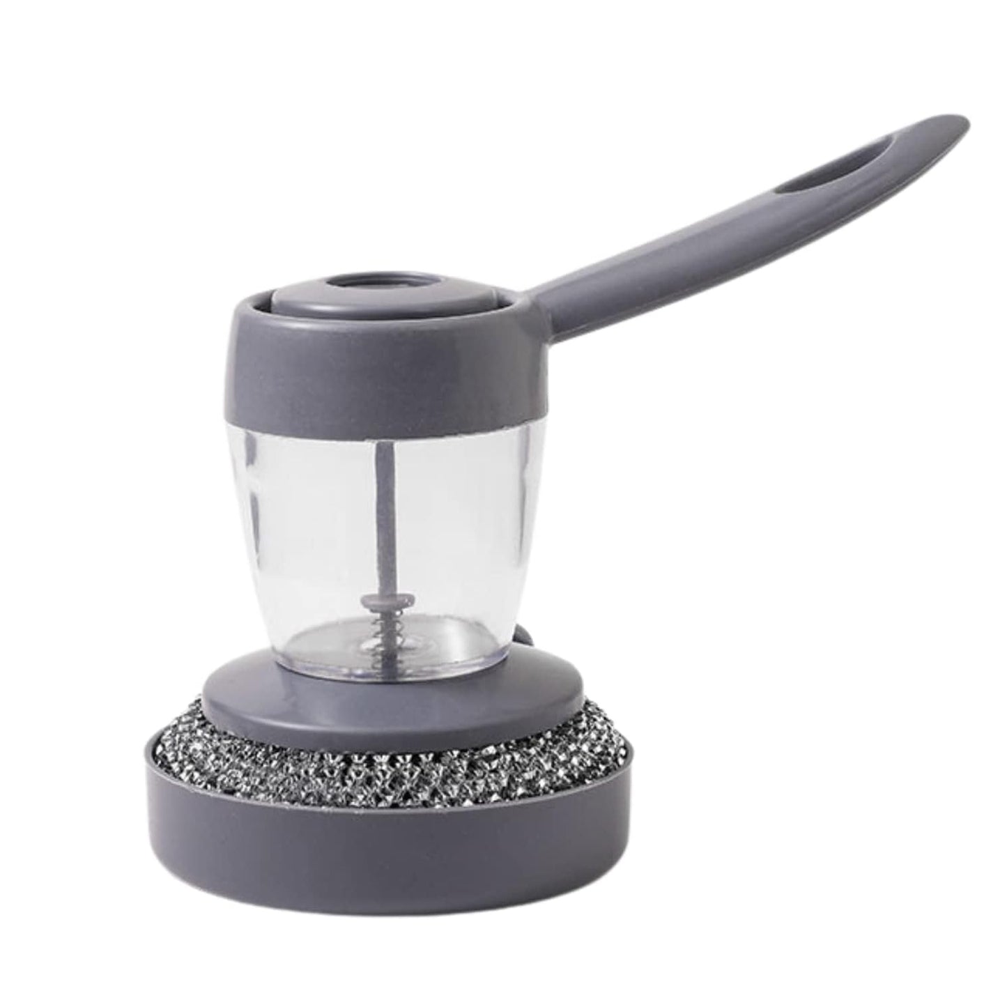 Wukusy handheld soap dispenser with scrub brush set for kitchen and bathroom cleaning, featuring a pump and textured scrub attachment