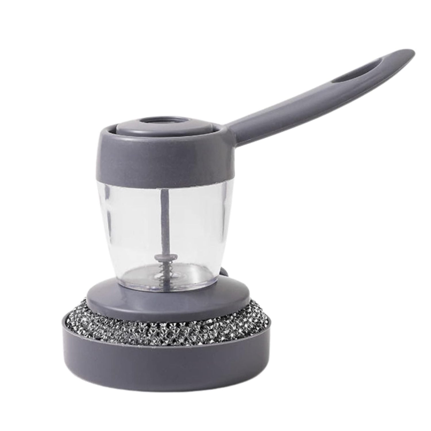 Wukusy handheld soap dispenser with scrub brush set for kitchen and bathroom cleaning, featuring a pump and textured scrub attachment