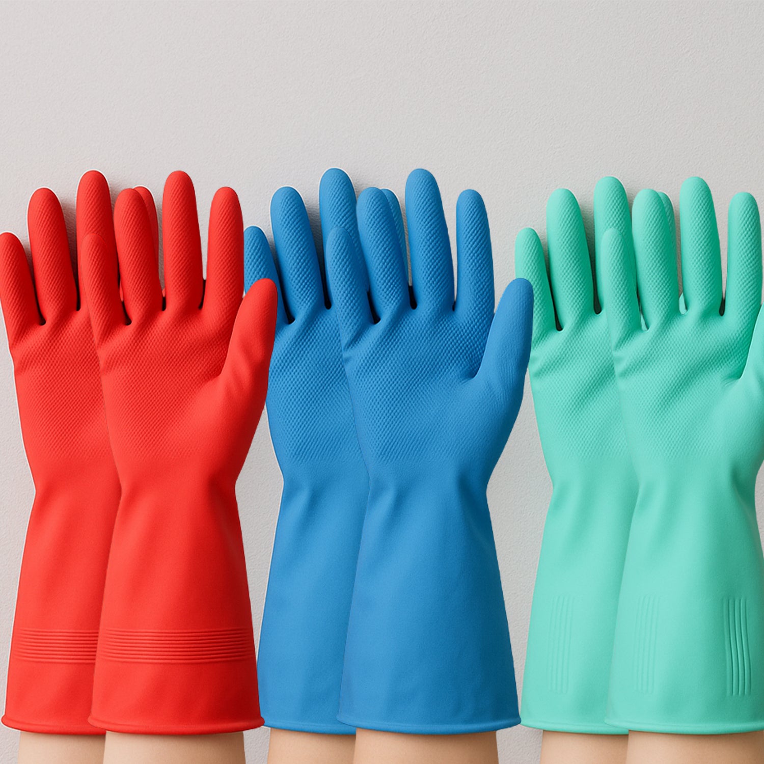 Pair of Wukusy long cuff multipurpose rubber cleaning gloves in mixed colors, ideal for home cleaning tasks.