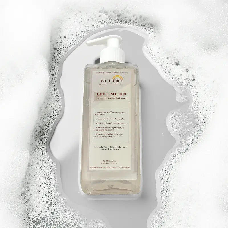 Nourix Lift Me Up face wash for radiant, youthful skin from 11012, showing the sleek packaging and product details.