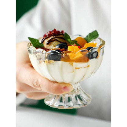 Set of six Wukusy dessert bowls for ice cream, salad, and fruit, featuring clear glass design for elegant serving.