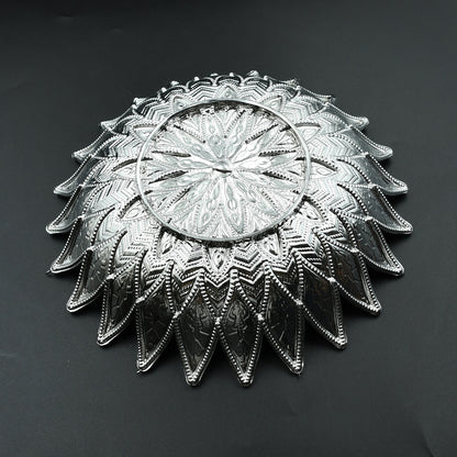 Wukusy 5480 traditional silver finish plastic serving tray with decorative design, ideal for serving snacks and Mukhwas.