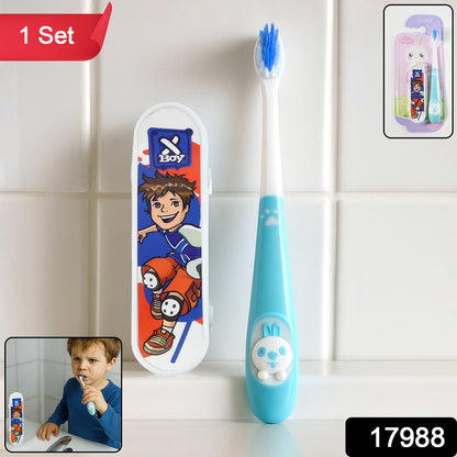 Wukusy kids' toothbrush with cartoon sketchboard toy, featuring colorful brush and playful design for children’s oral hygiene.