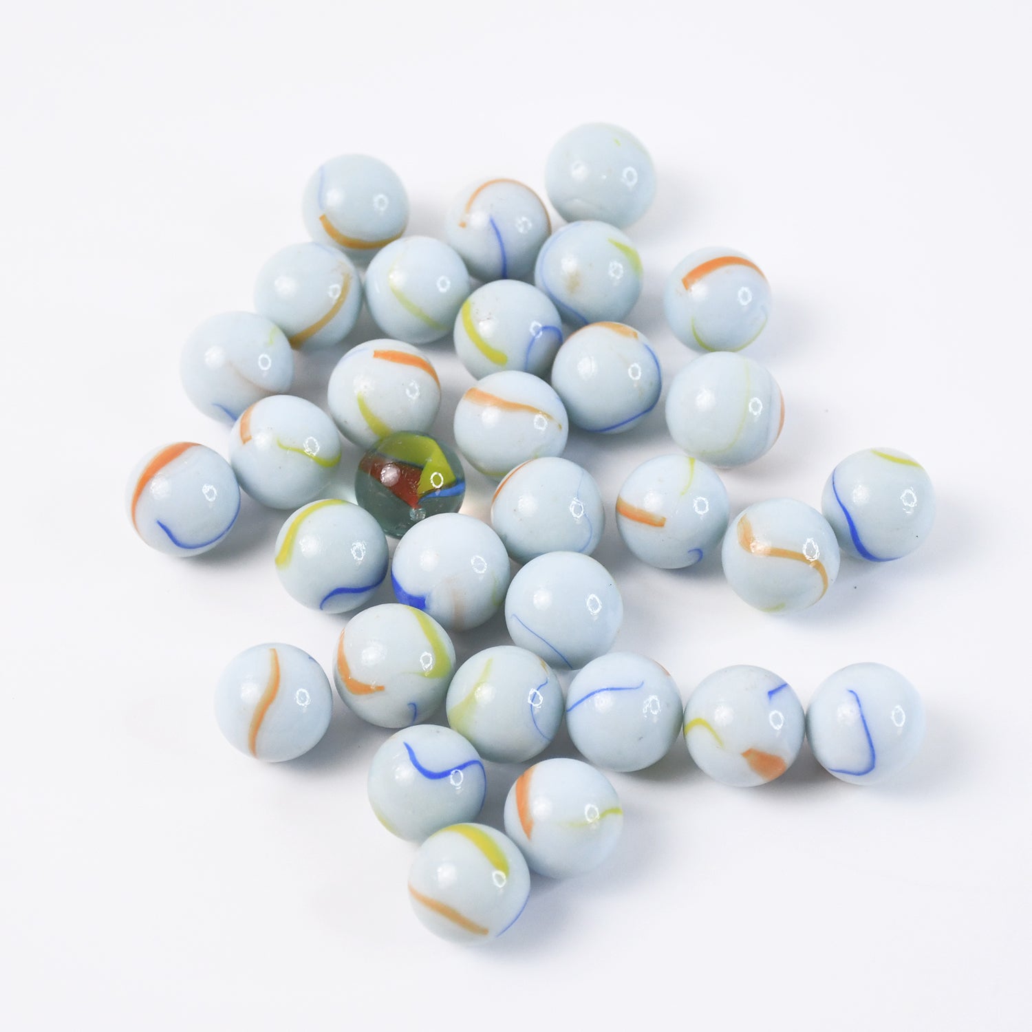 Set of approximately 30 Wukusy classic glass marbles, colorful smooth round decorative balls for home decor.