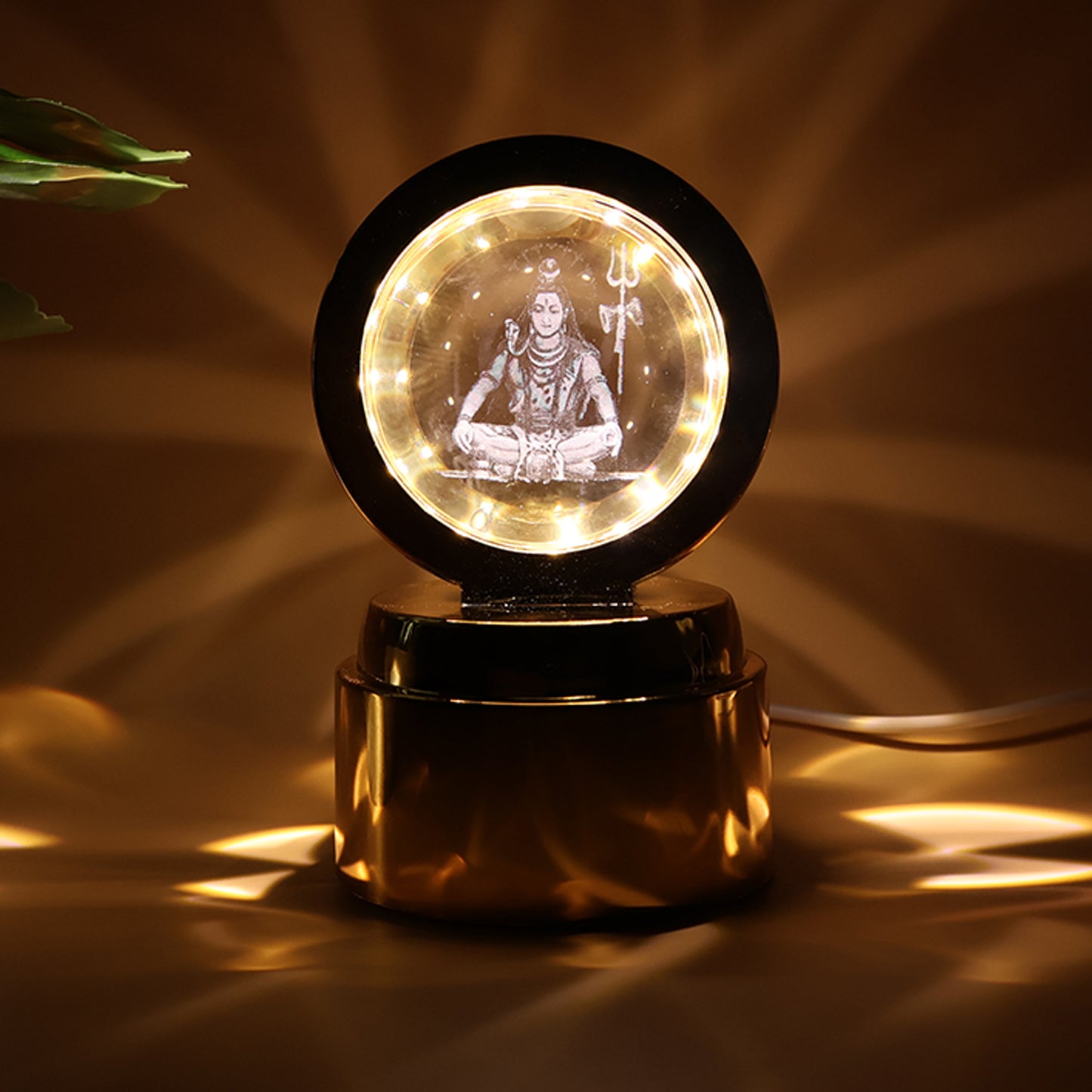 Wukusy Mahadev 3D crystal ball night light glowing with intricate Mahadev design, perfect for decorative lighting.