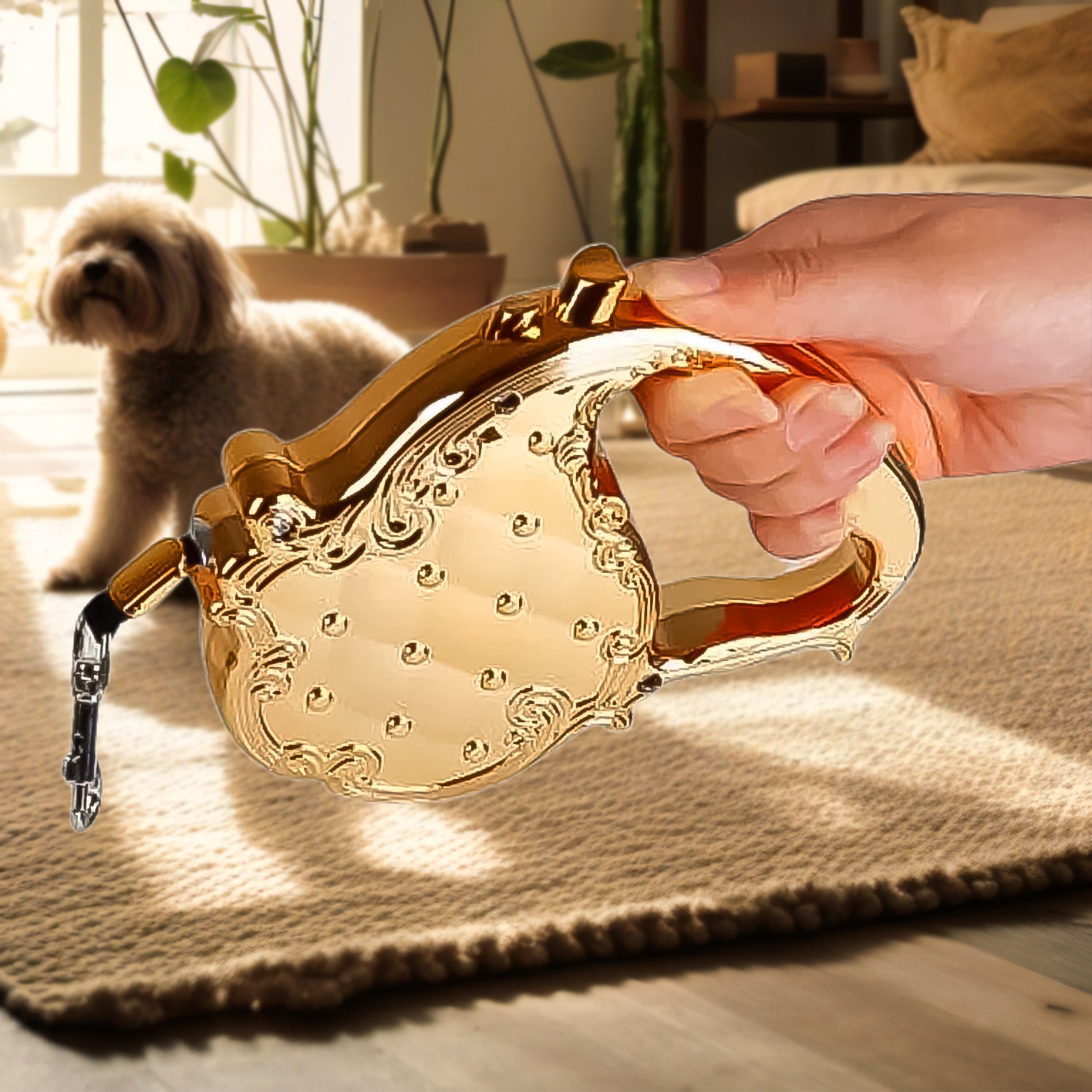 Wukusy retractable telescopic belt rope for cats, 3m gold traction leash, ideal for home improvement and pet safety.