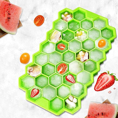 Wukusy flexible silicone honeycomb ice cube tray with 37 small cavities in multicolor for whiskey and fridge ice storage.