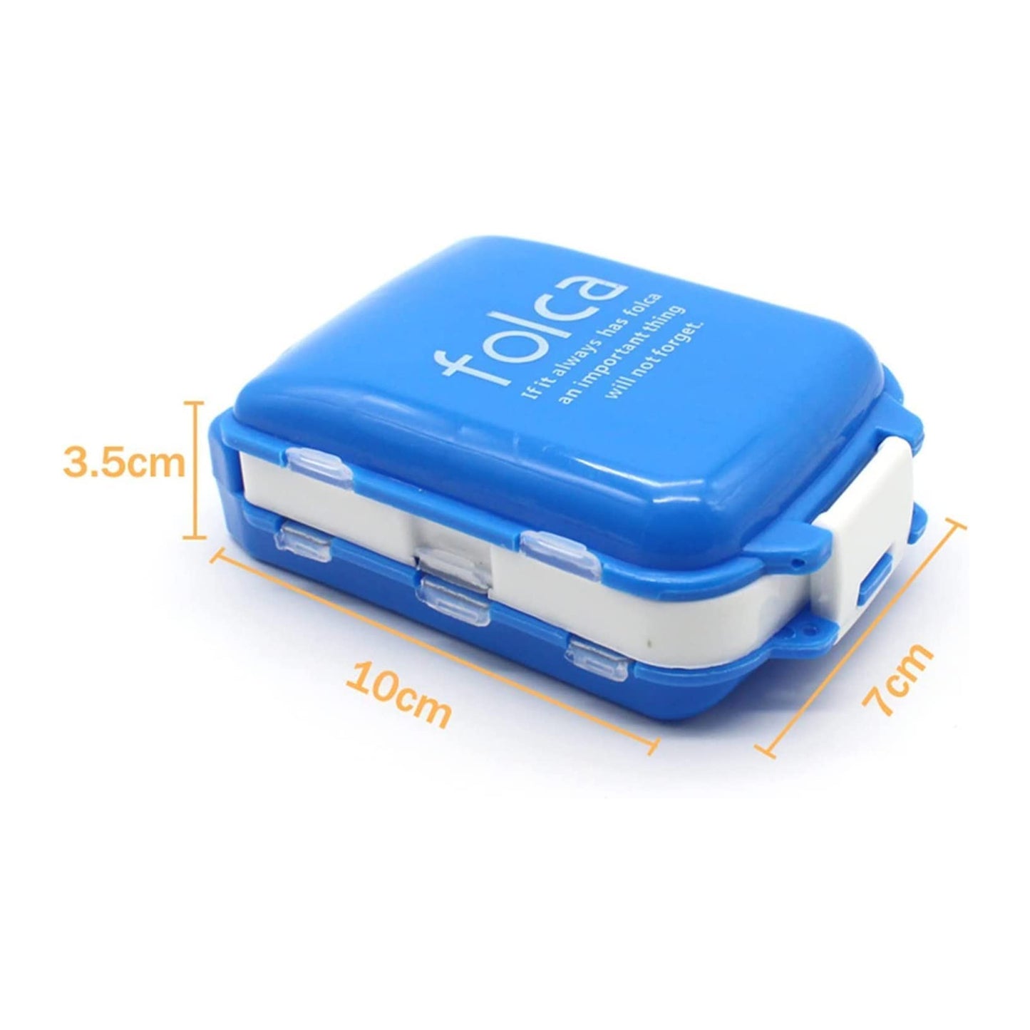 Blue Wukusy portable dual-sided pill organizer box with separate compartments for medication storage.