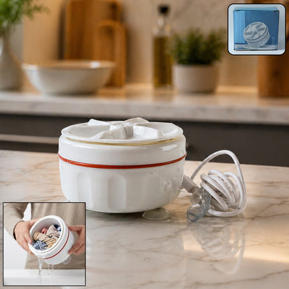 Wukusy portable mini electric washing machine with compact design, showing control panel and drum for small laundry loads.