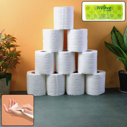 Wukusy soft embossed toilet tissue rolls, 10-pack with 220 sheets each, suitable for bathroom use, shown in the image.