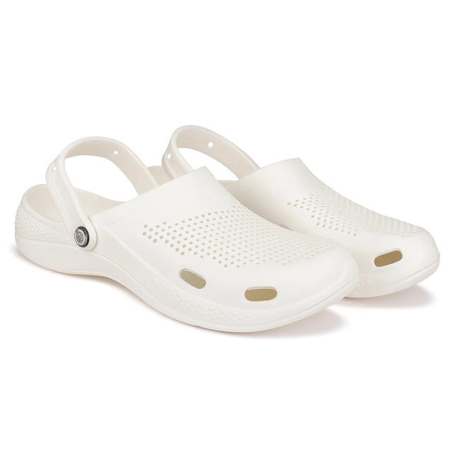 Off-white men's clogs by 6032, size 8, featuring a comfortable slip-on design and durable material.