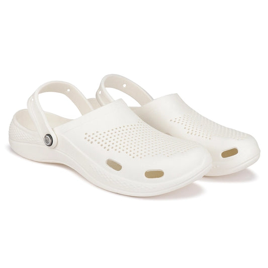 Off-white men's clogs by 6032, size 8, featuring a comfortable slip-on design and durable material.