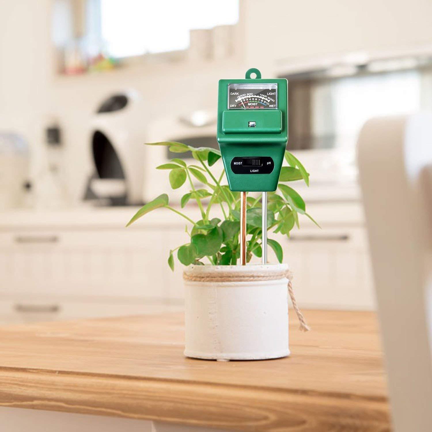 Wukusy 605 3-Way Soil Meter with pH testing probe and digital display for soil pH, moisture, and light level measurement.