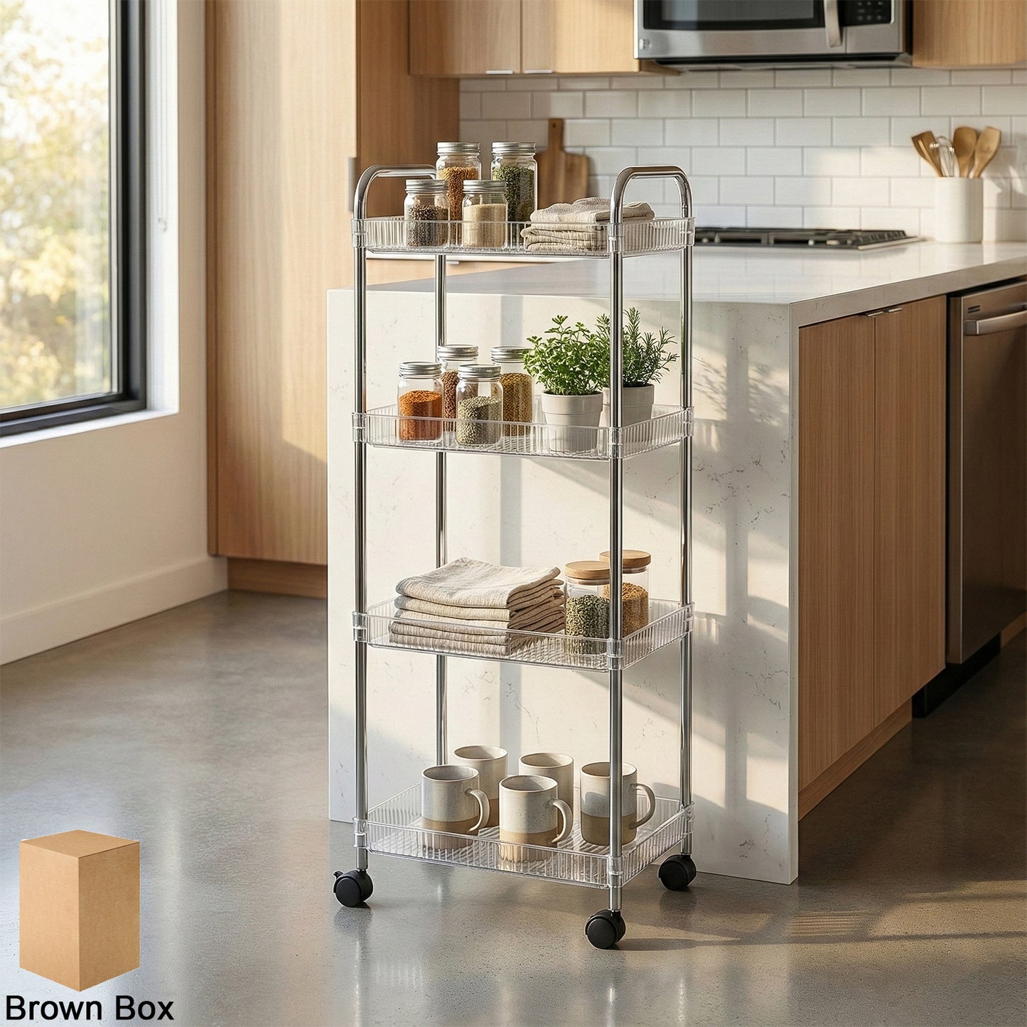 Wukusy 4-layer multipurpose storage trolley with wheels, featuring sturdy shelves and mobile design for easy organization and transport.