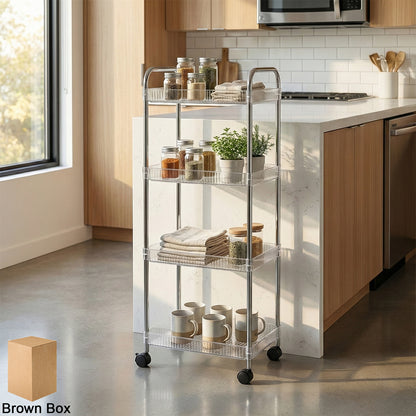Wukusy 4-layer multipurpose storage trolley with wheels, featuring sturdy shelves and mobile design for easy organization and transport.