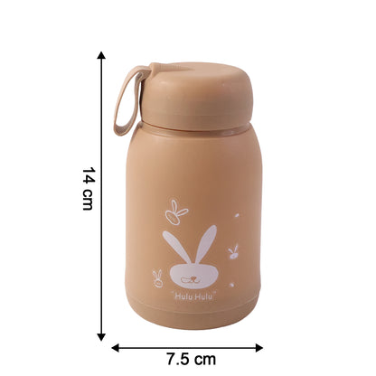 Wukusy cute bunny print glass drinking bottle with brown tint, 330ml capacity, featuring adorable bunny illustrations on the surface.