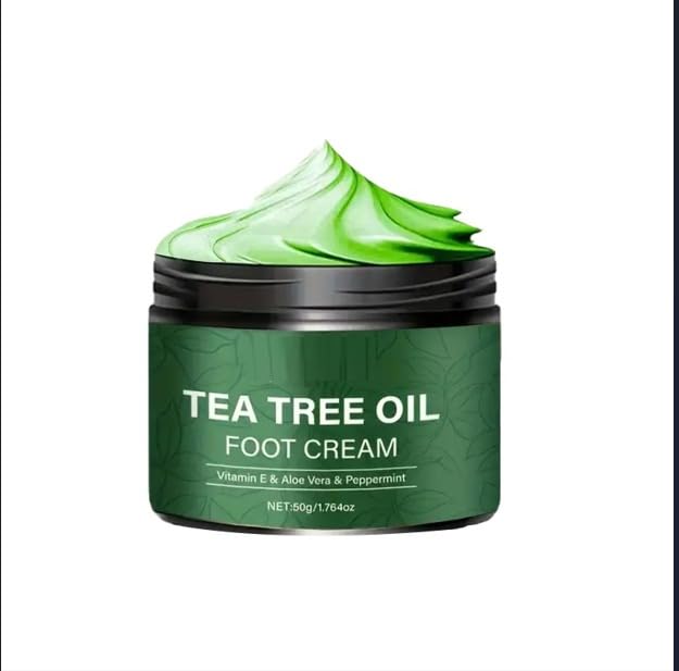 Drpshippr Tea Tree Oil Foot Cream tube with label, showing the creamy texture and natural herbal ingredients for foot care.