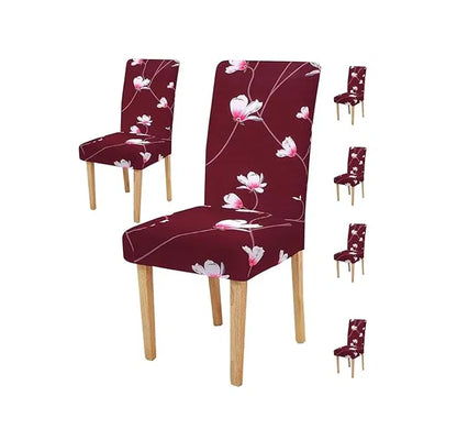 Set of 2 floral printed dining chair covers by 6201, showcasing colorful fabric with elegant floral patterns.