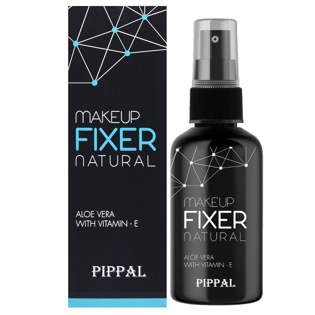 Pippal Beauty Makeup Fixer spray with Vitamin E and Aloe Vera, hydrating and refreshing setting spray in 80ml bottle.