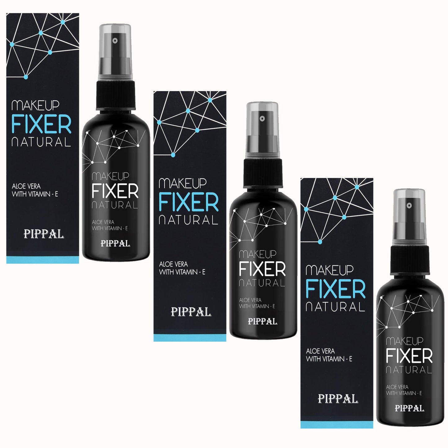 Pippal Beauty Makeup Fixer spray with Vitamin E and Aloe Vera, hydrating and refreshing setting spray in a pack of three, 80ml each.