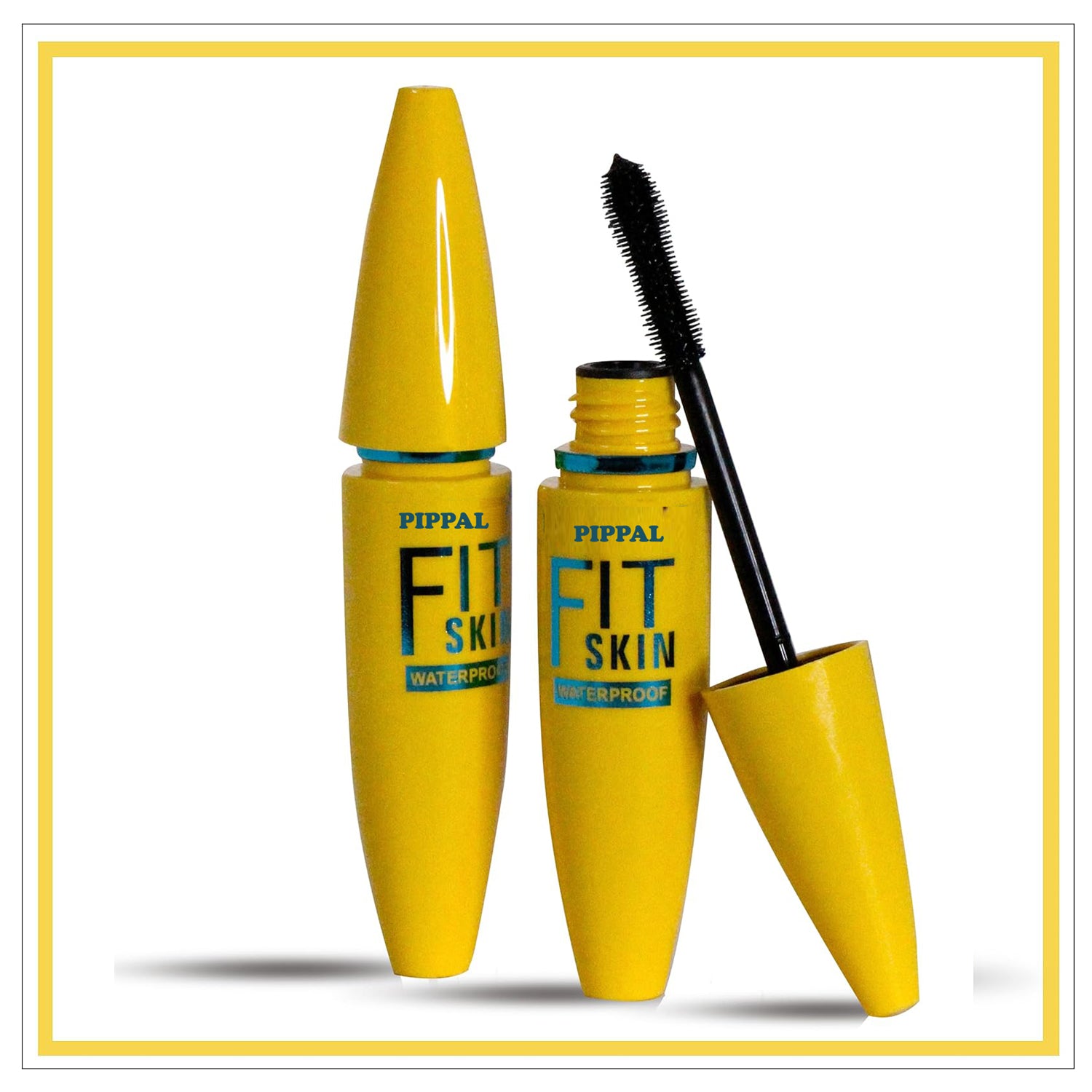 Pippal Fit Skin Mascara and Eyeliner set with black liquid mascara showing bold, volumizing lashes and waterproof formula in 12g pack.
