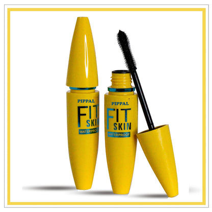 Pippal Fit Skin Mascara and Eyeliner set with black liquid mascara showing bold, volumizing lashes and waterproof formula in 12g pack.