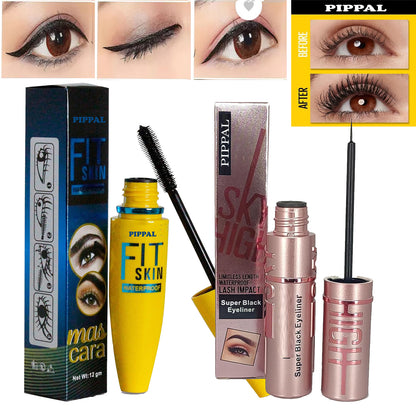 Pippal Fit Skin mascara and Sky High waterproof eyeliner for bold, dramatic lashes with ultra-volume and long-lasting waterproof formula.